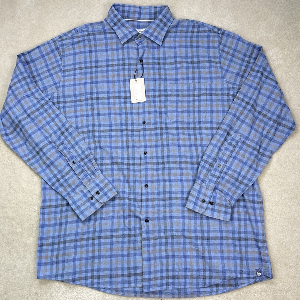 PETER MILLAR White Rock Sport Shirt Mens XL Button Up Brushed Cotton Plaid